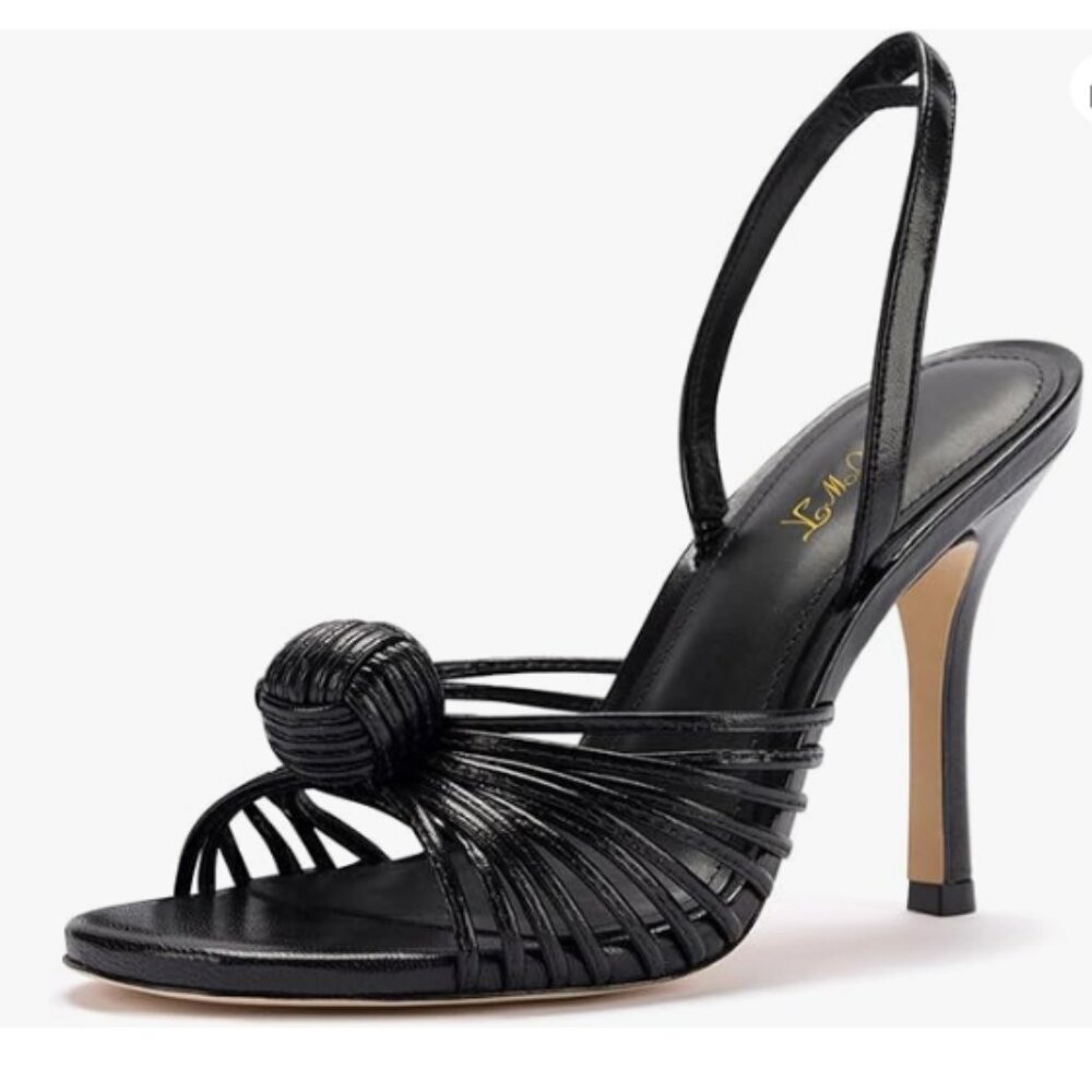 FOWT Black Open Toe Slip on Sandal Stiletto High Heel Slingbacks Braid Ball Shoe